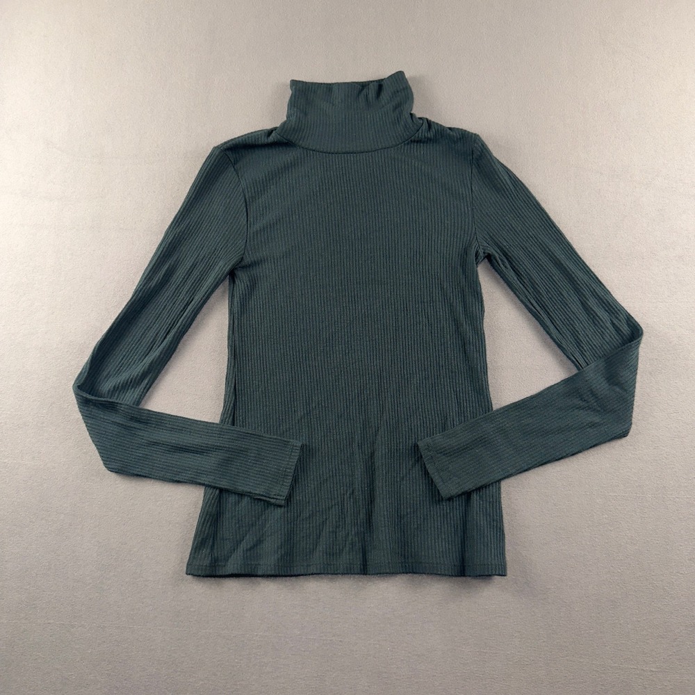 Faherty Ribbed Turtleneck Top Emerald Green Modal Blend WKH2108-EMD Womens Small